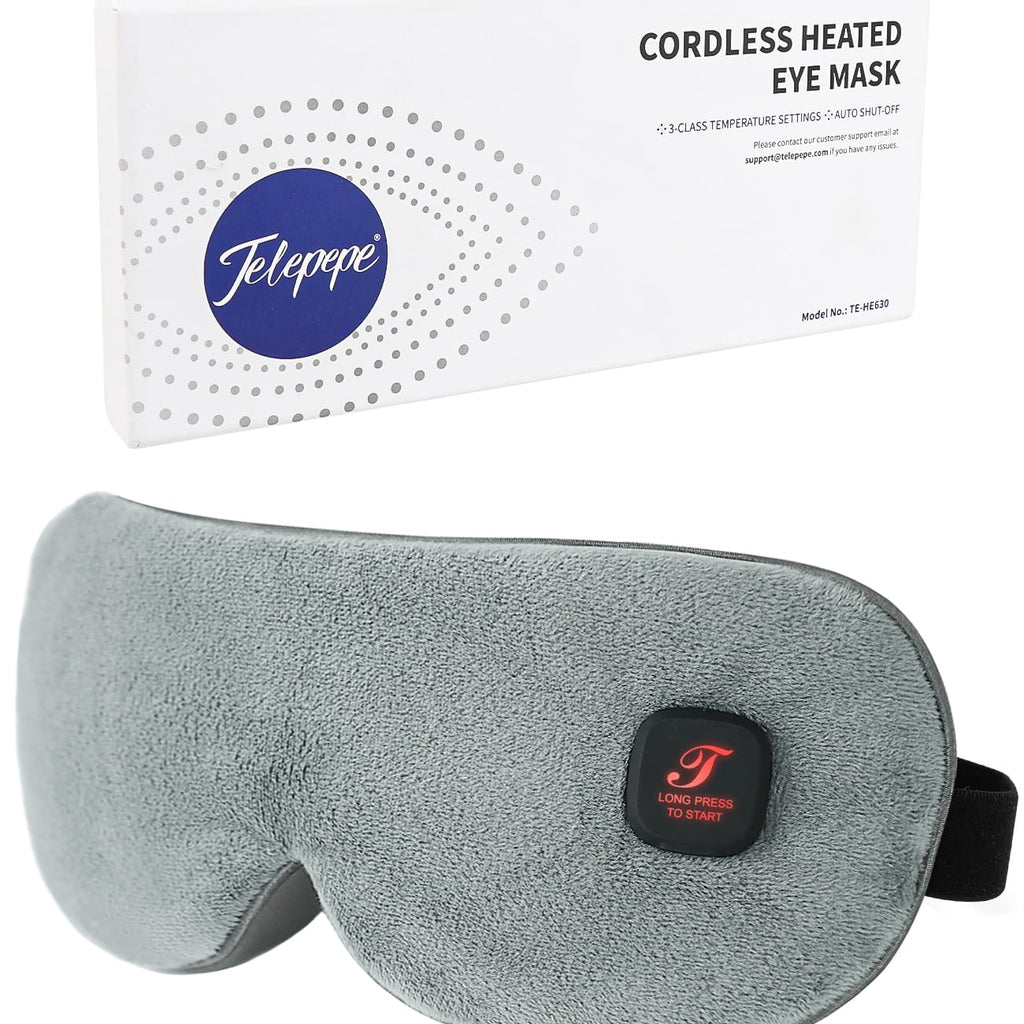 Heated Eye Mask, Cordless Warm Eye Compress for Dry Eyes, Blepharitis, Light Blocking Heat Eye Mask for Men Women, 1000mAh Recha