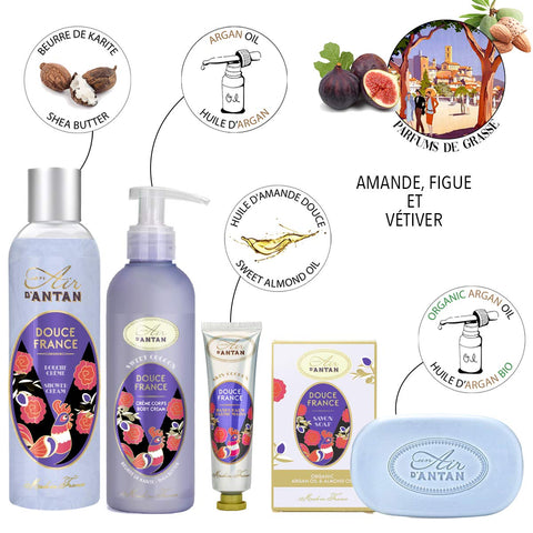 Un Air d'Antan Spa Gift Basket for Women - 4-piece French Bath Gift Set for Women- Hand Cream (0.08 oz) Body Wash (8.4 oz) Body 