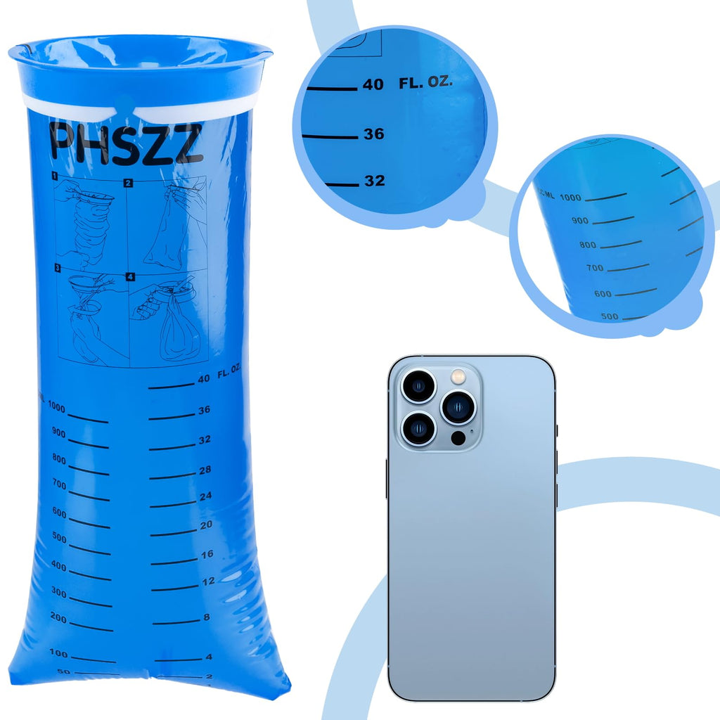 PHSZZ 100 Pack Vomit Bags Disposable, Leak Resistant Barf Bags, Portable Blue Vomit Bag, 1000 Ml Emesis Puke Throw Up Nausea Mot