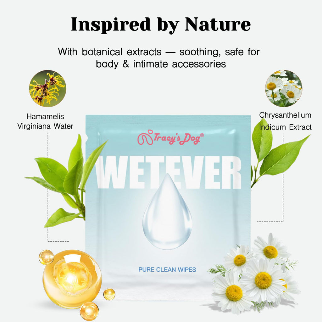 Tracys Dog Feminine Wipes, pH-Balanced Natural Intimate Wet Wipes for Women & Couples - Individually Wrapped Travel Packs, 20 Co