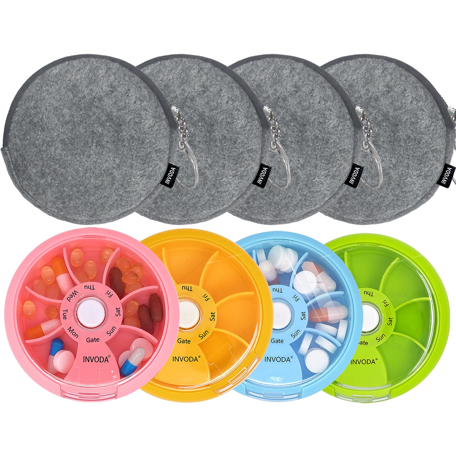 Weekly Pill Organizer 8 PCS 7 Compartments Daily Pill Box Travel Small Pill Container Portable Pill Case Fish Oil Supplements Vi