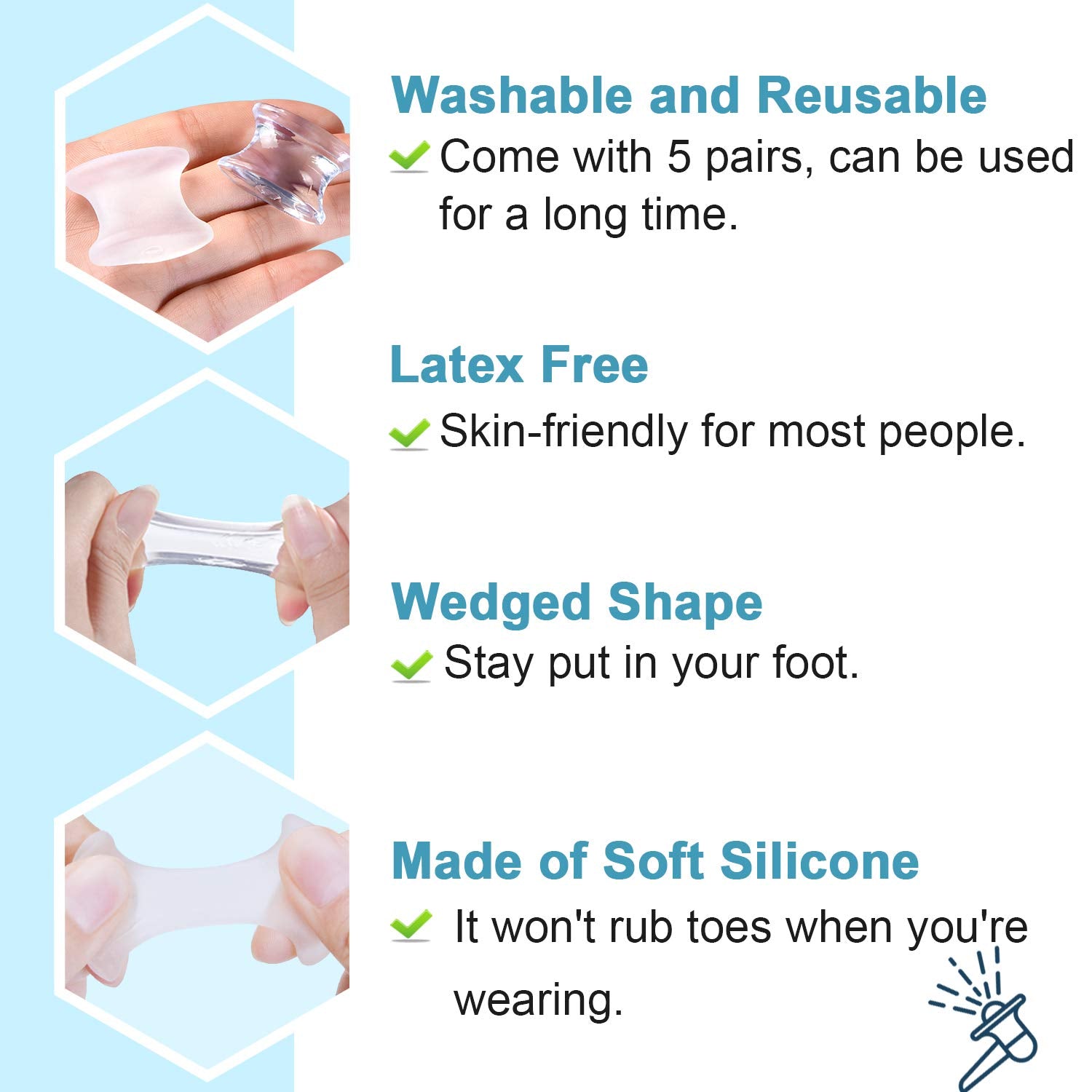 Povihome 10 Pack Gel Bunion Corrector and Toe Spacers Separators and Straightener Orthotics (4/10''Thick) for Sports Activities,
