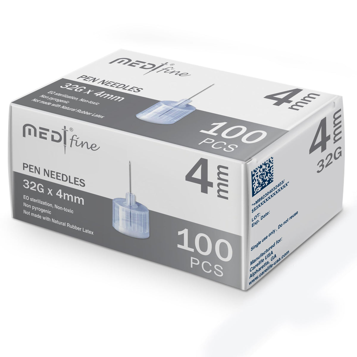 Medt - Fine Insulin Pen Needles (32G 4mm) - Diabetic Needles for Insulin Injections, Ultra Fine Compatible with Most Diabetes Pe