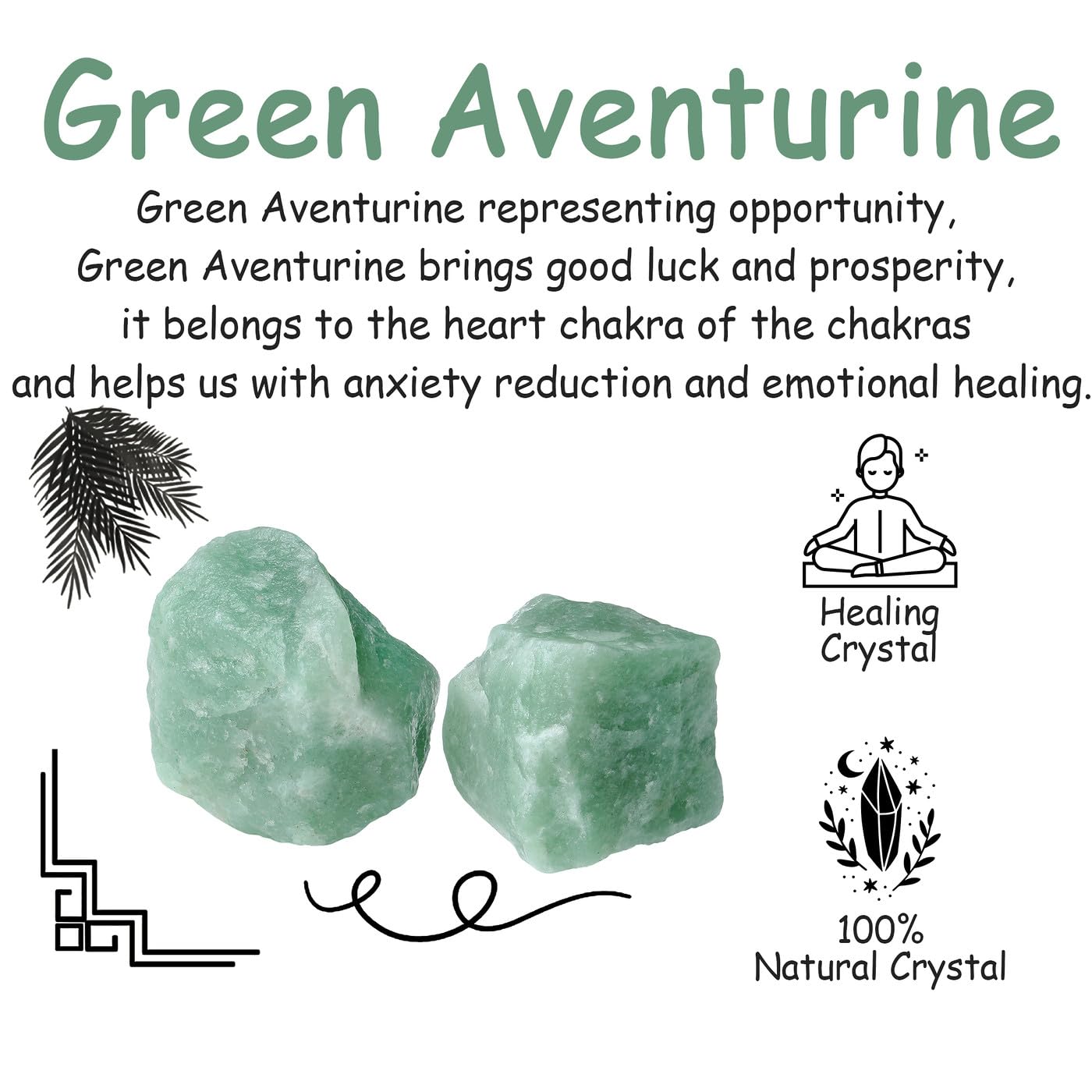 NUKAYAI 2Pcs Green Aventurine 1.8-2.2 Large Raw Crystals Stones Rough Rocks Healing Crystal for Wrapping Wire Wicca Reiki Cabbin