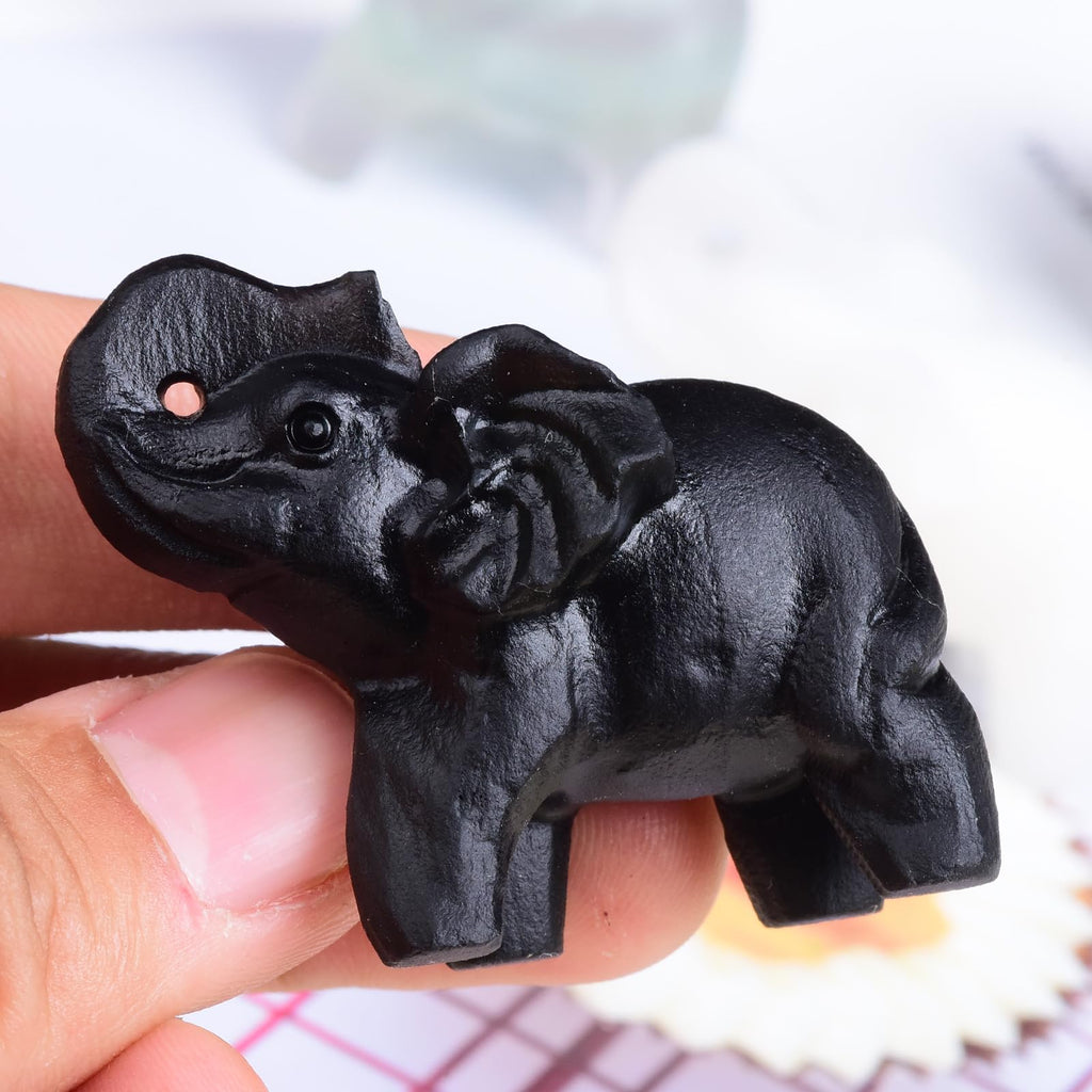 Ytbeoxk 2.1 Inch Black Obsidian Elephant Crystals Decor, Healing Crystal Cute Figurines, Black Elephant Gemstones Decorations St
