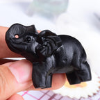 Ytbeoxk 2.1 Inch Black Obsidian Elephant Crystals Decor, Healing Crystal Cute Figurines, Black Elephant Gemstones Decorations St