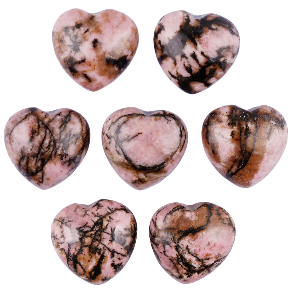 mookaitedecor Rhodonite Crystal Heart Shaped Worry Stone, Puffy Crystal Pocket Palm Stones for Chakra Energy Healing Decoration