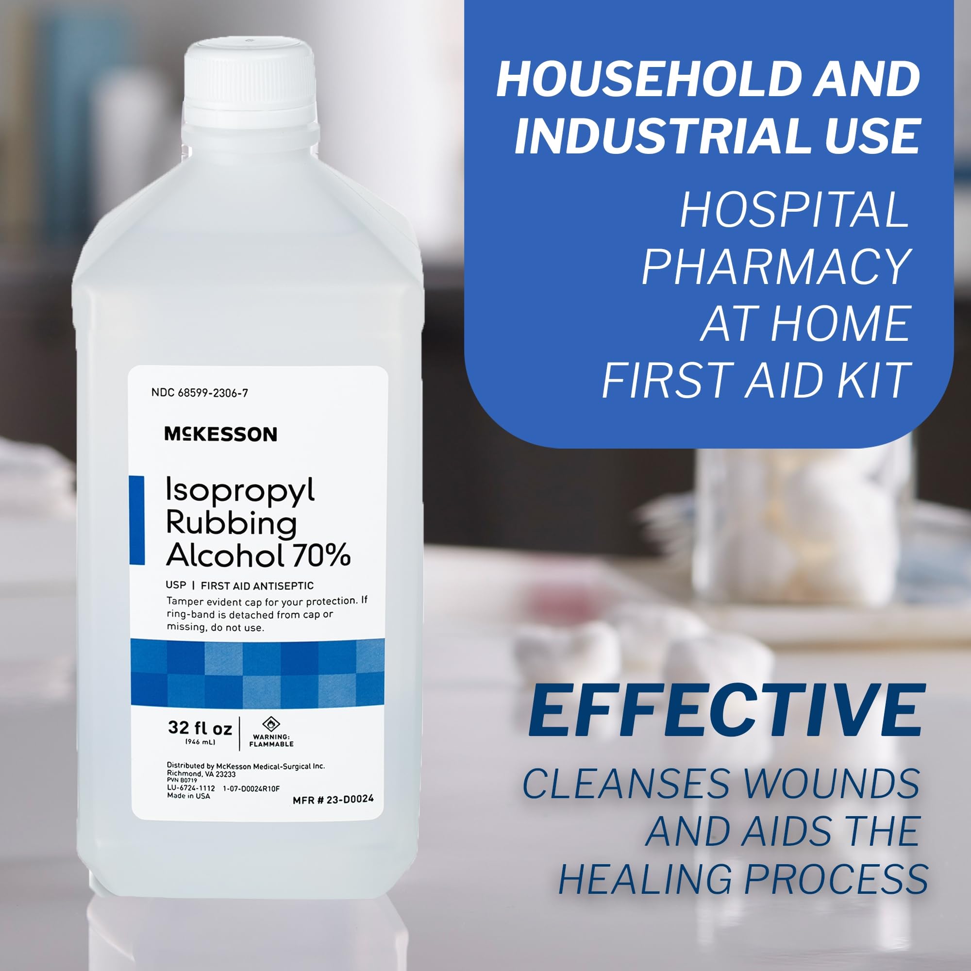 McKesson Isopropyl Rubbing Alcohol 70% [1 Count] USP First Aid Antiseptic, 32 oz