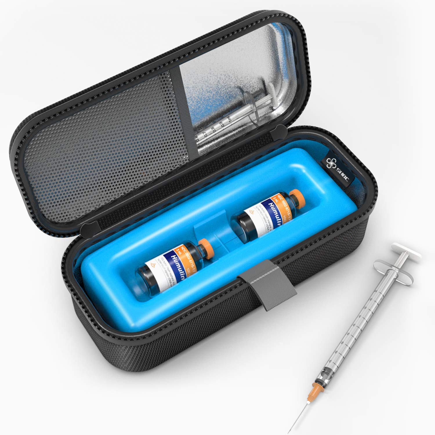 SHBC Medical Cooler Insulin Vial Carrying Travel Case Protector for Diabetic with One Ice Pack Black