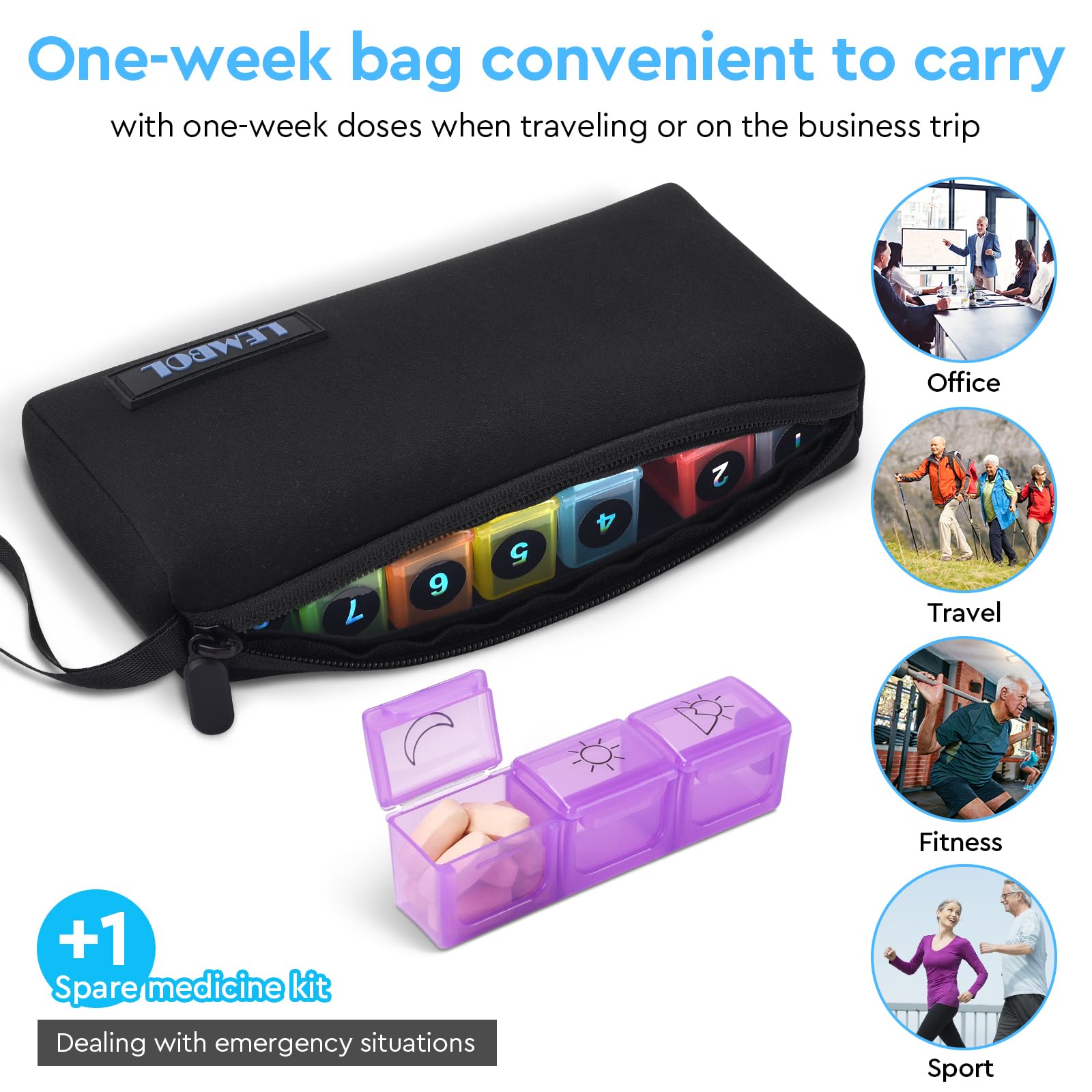 Monthly Pill Organizer 3X a Day with Portable 7-Day Travel Medicine Organizing Bag,Large Pill Box with 32 Daily Compartments,30