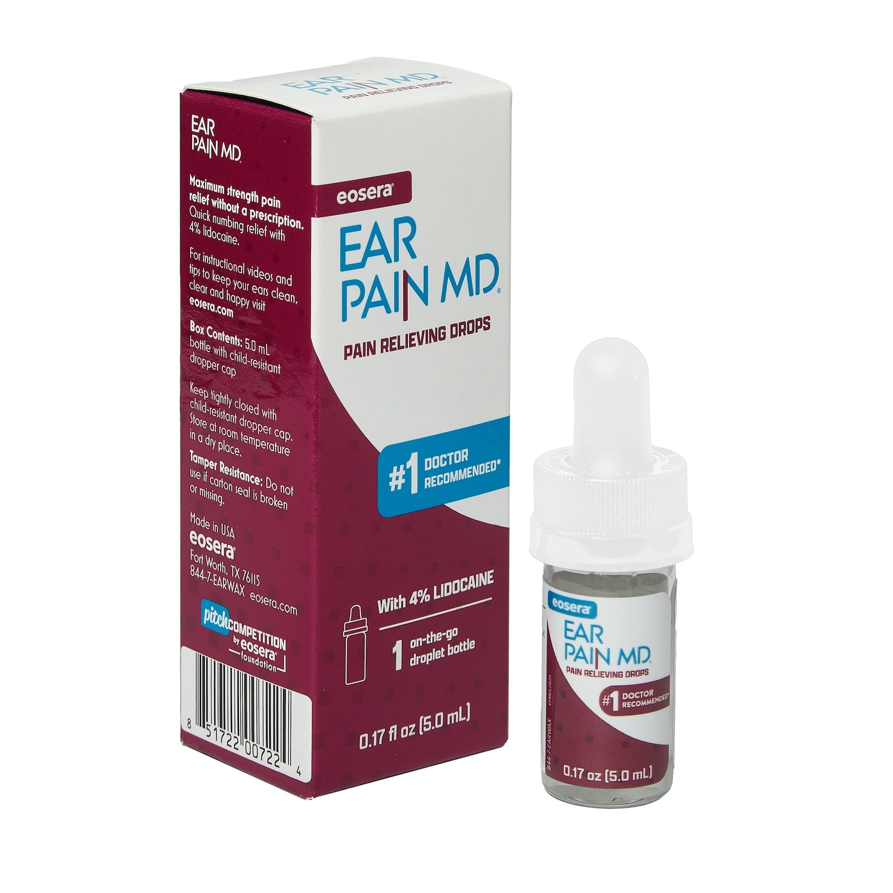 Ear Pain MD - Pain Relieving Drops with 4% Lidocaine | Ear Ache Pain Relief | Doctor Recommended | Fast-Acting | Temporary Pain
