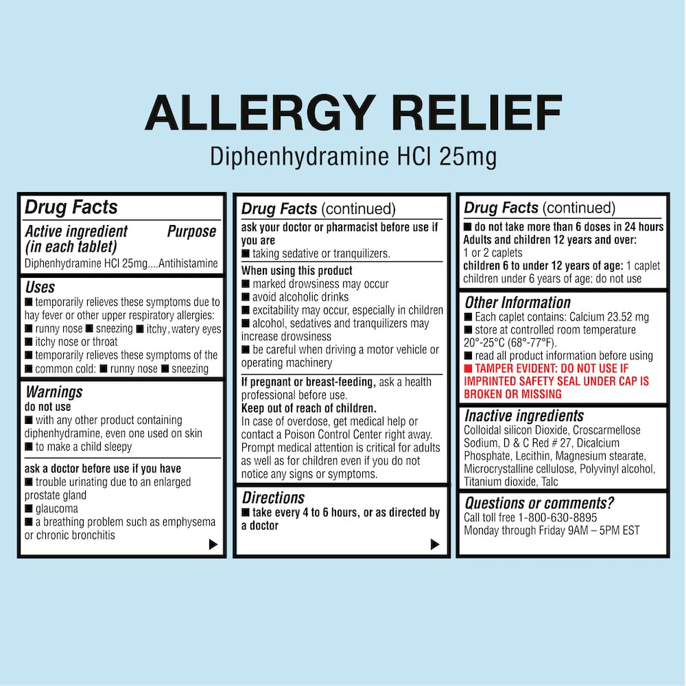 Puregen Labs Allergy Relief Diphenhydramine HCl 25 mg - 600 Mini Tablets - Antihistamine Allergy Medication - Sneezing, Runny No