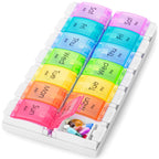 Boxsik Pill Box Organizer (Rainbow), 7-Day 2 Times a Day Medicine Storage Case w/Spring Opening & Detachable Compartments, Weekl