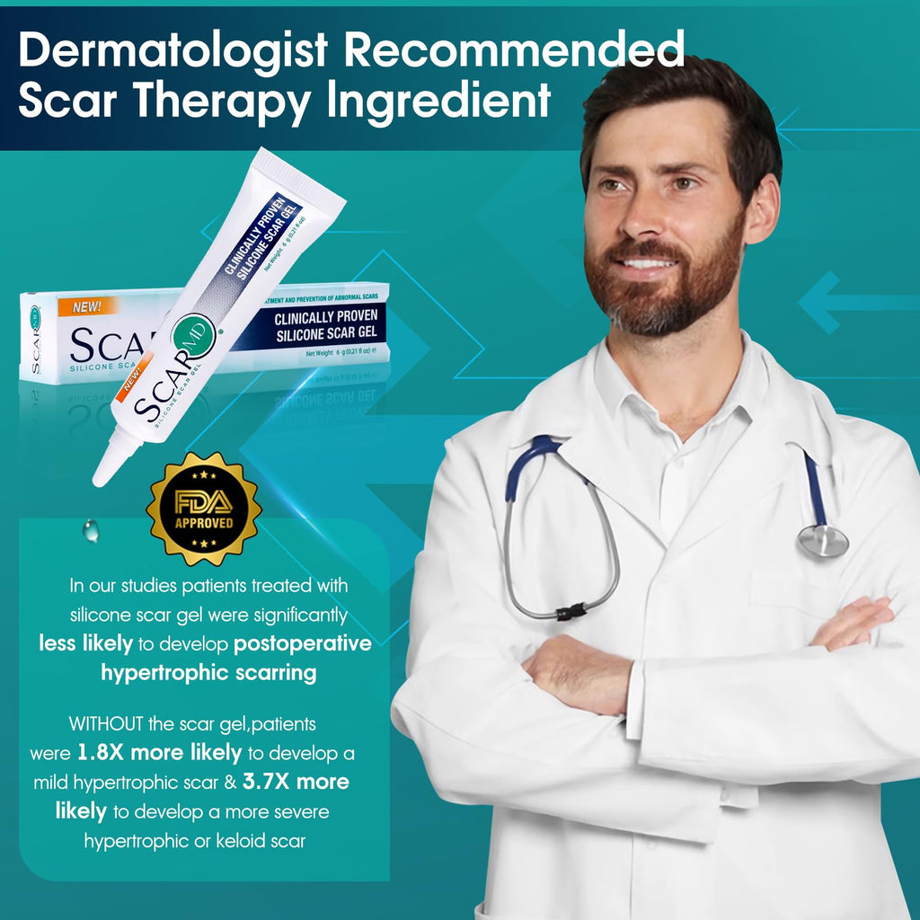 ScarMD Medical Grade Silicone Scar Gel Treatment,Keloid Bump Removal,Fades Scars from Surgery, Burn Scar,Face Belly Piercings, C