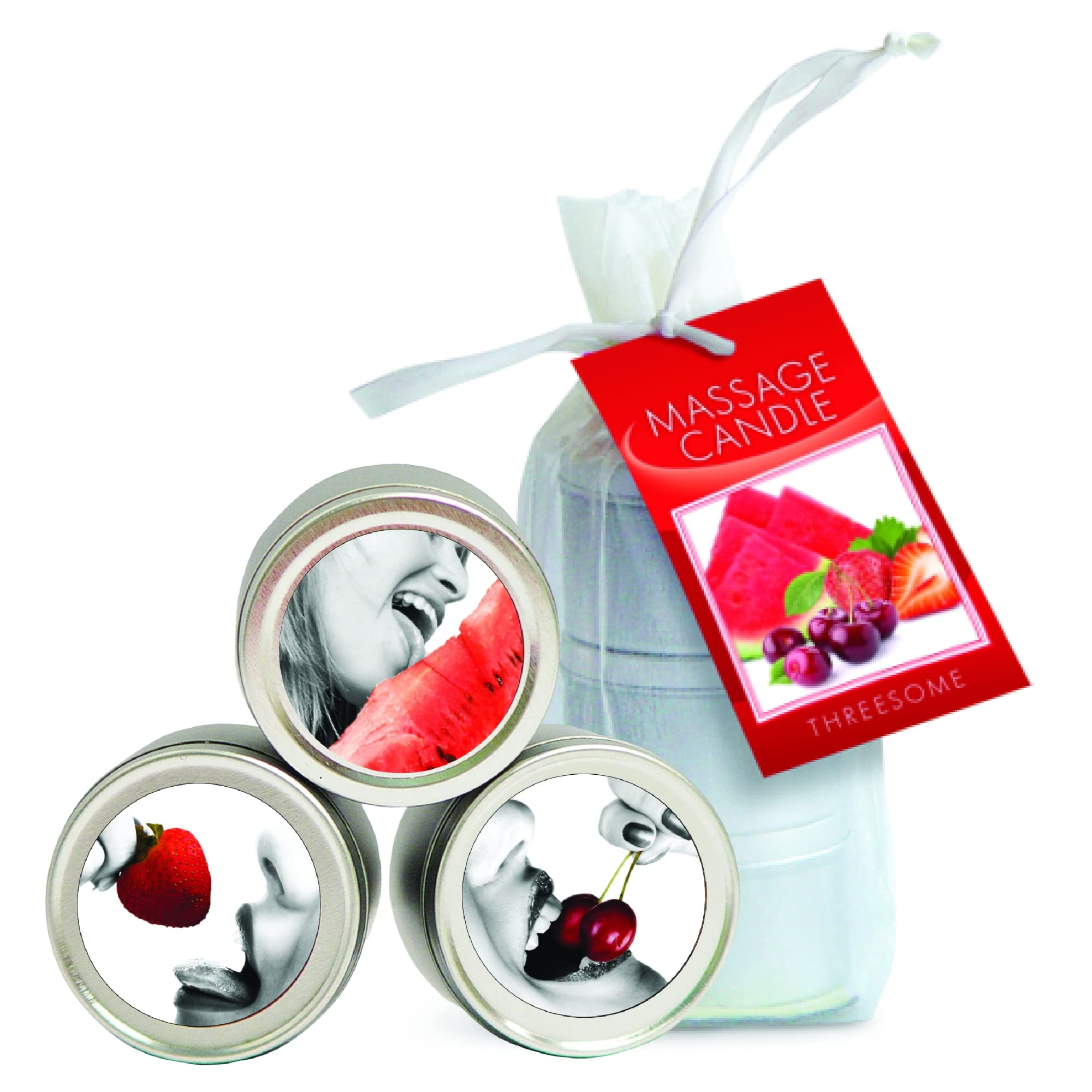 Earthly Body Edible Massage Candle, Threesome - 2 oz Watermelon, Cherry & Strawberry Flavors - 3-in-1 Formula Can Be Used as a C