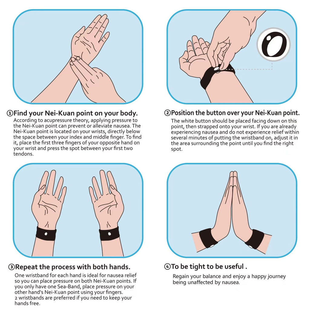 HIONXMGA 6 Pairs Motion Sickness Bands - Natural Anti Nausea Acupressure Wristbands for Morning & Motion Sickness Relief - Ideal