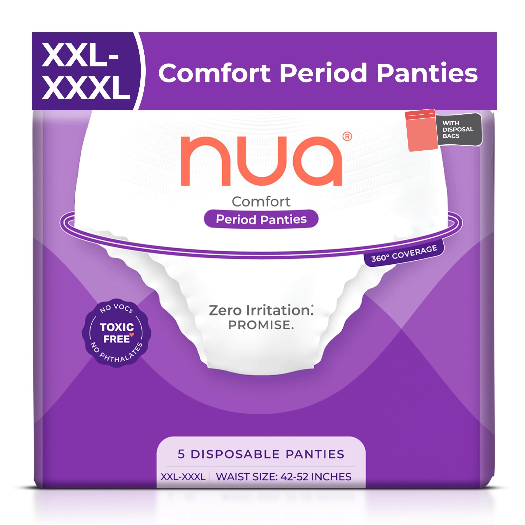 Nua Comfort Period Panties (XxlXxxl) | Pack Of 5 | Disposable | 360 Coverage | Zero Irritation | 4X Comfort | For Heavy Flow | 