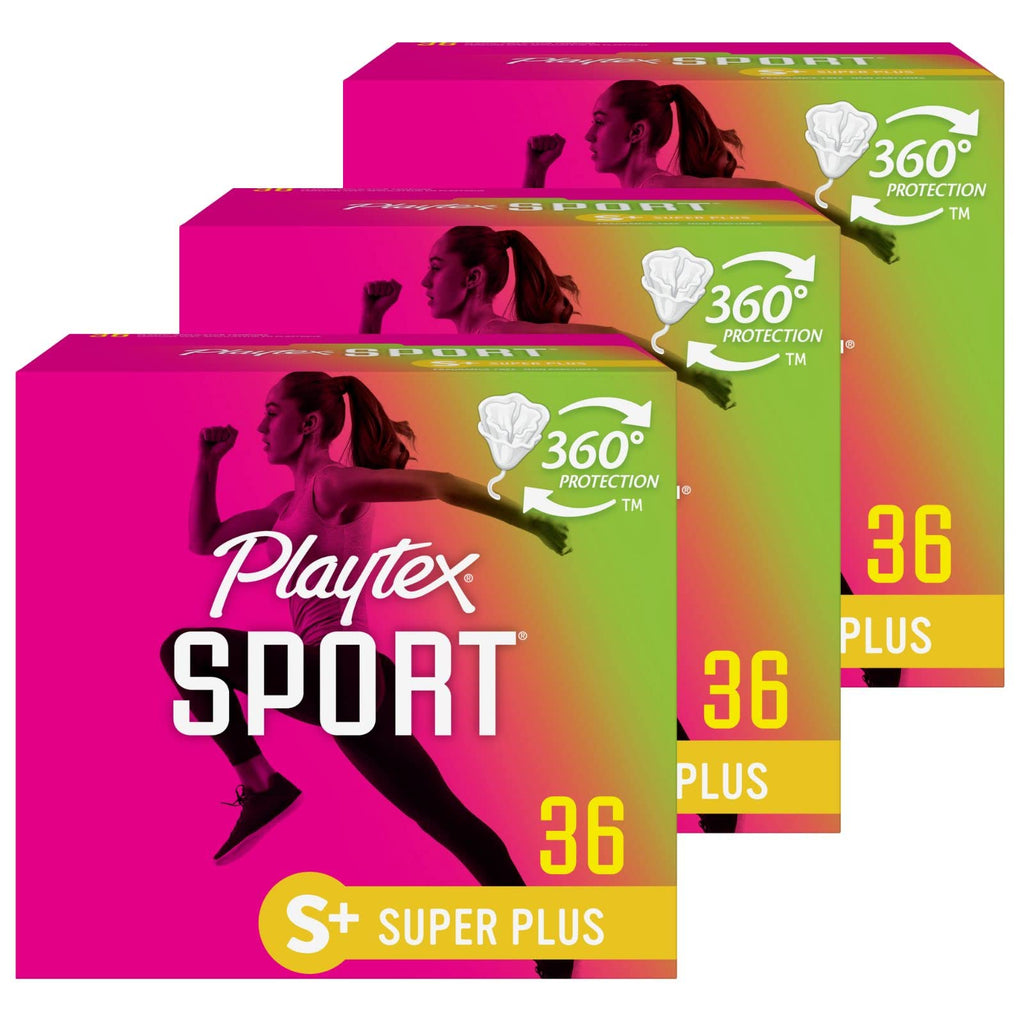 Playtex Sport Tampons, Super Plus Absorbency, Fragrance-Free - 108ct (3 Packs of 36ct)