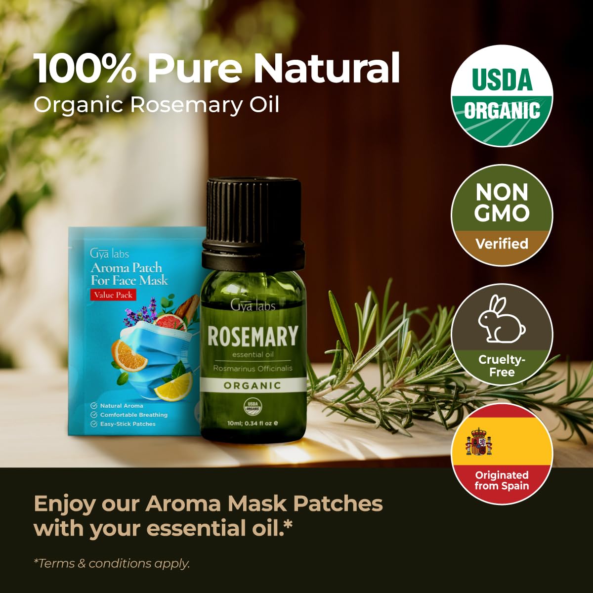 Gya Labs Organic Rosemary Essential Oil for Hair & Scalp - 100% Pure Natural Rosemary Oil Organic for Skin & Diffuser - Natural