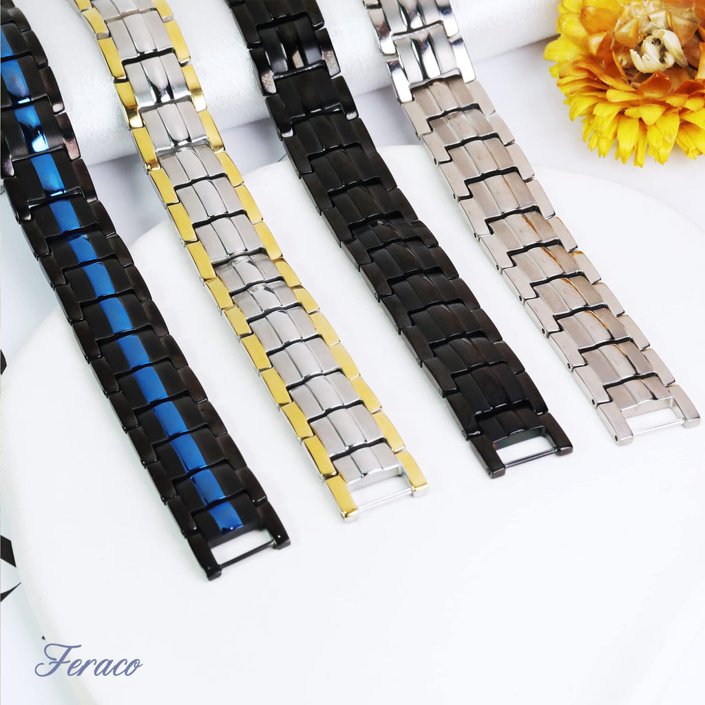 Feraco Magnetic Bracelet for Men Titanium Steel Magnetic Bracelet for Men with Double Row Magnets Adjustable (Silver)
