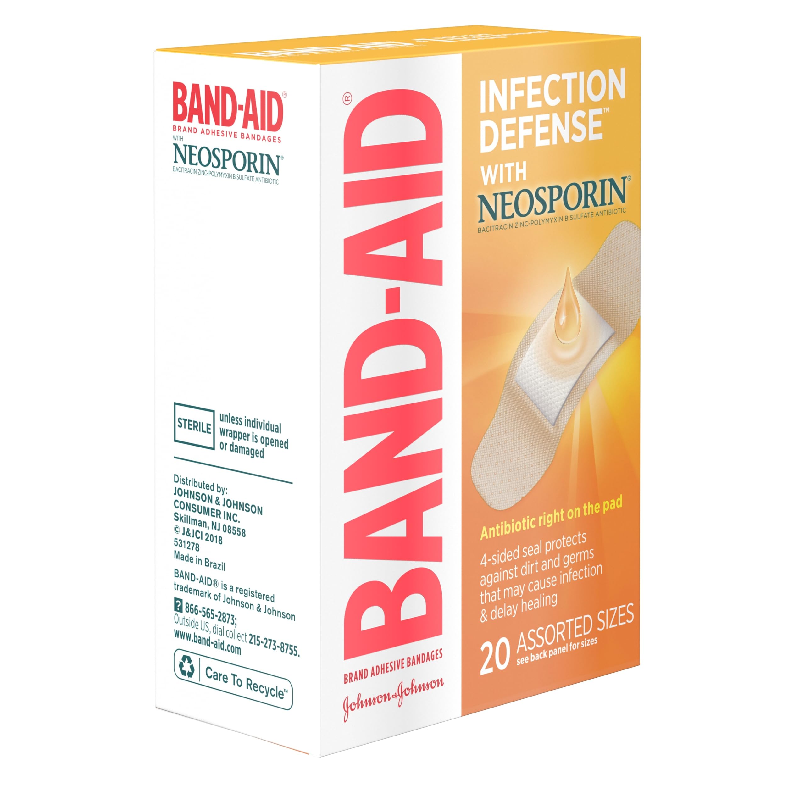Band-Aid Brand Bandages with Neosporin Antibiotic Ointment, Assorted Sizes, 20 Count ( Pack Of 6 )