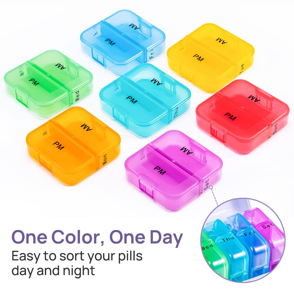 Zoksi Weekly Pill Organizer 2 Times a Day, Purple 7 Day Am Pm Pill Box, Daily Am Pm Pill Organizer 7 Day, Portable Vitamin Pill