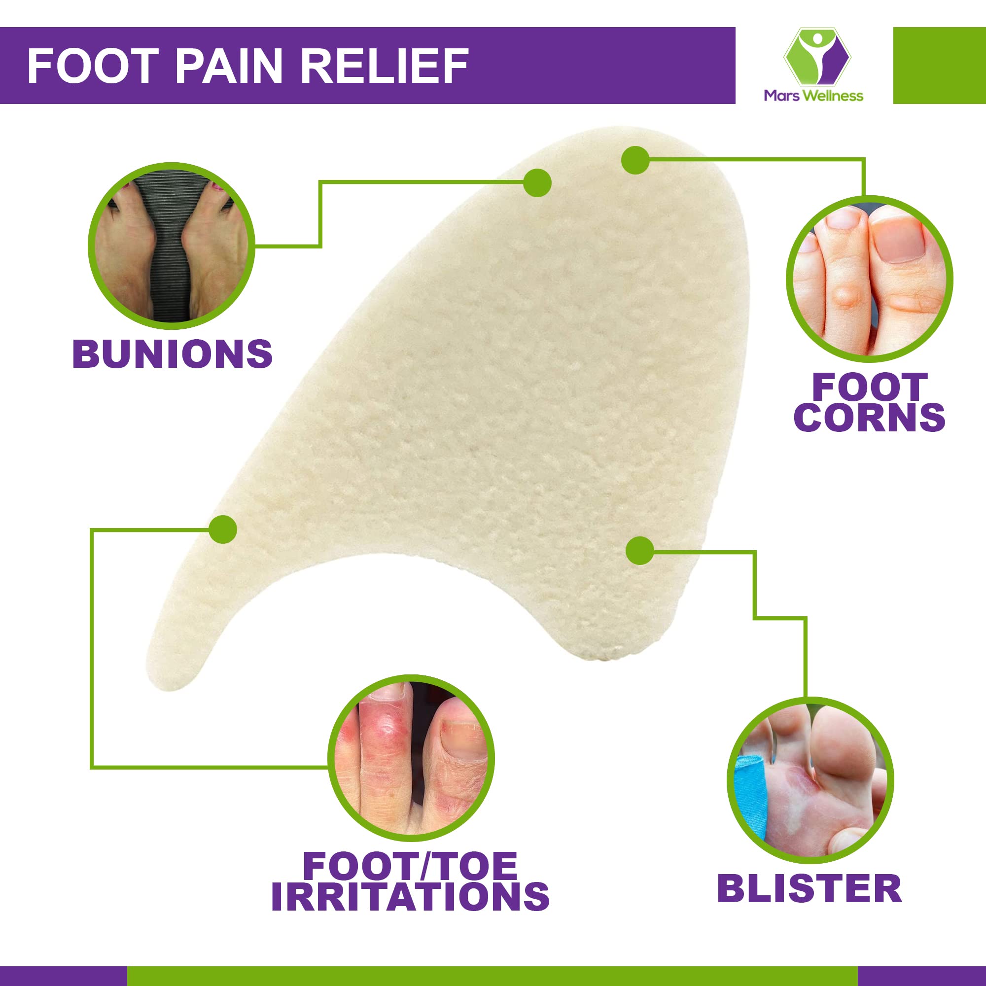 Mars Wellness Full Foam Toe Separators - Toe Spacers for Corn, Blisters, and Hammer Toe Relief - 1/4 Inch - Bulk Pack of 50 Toe