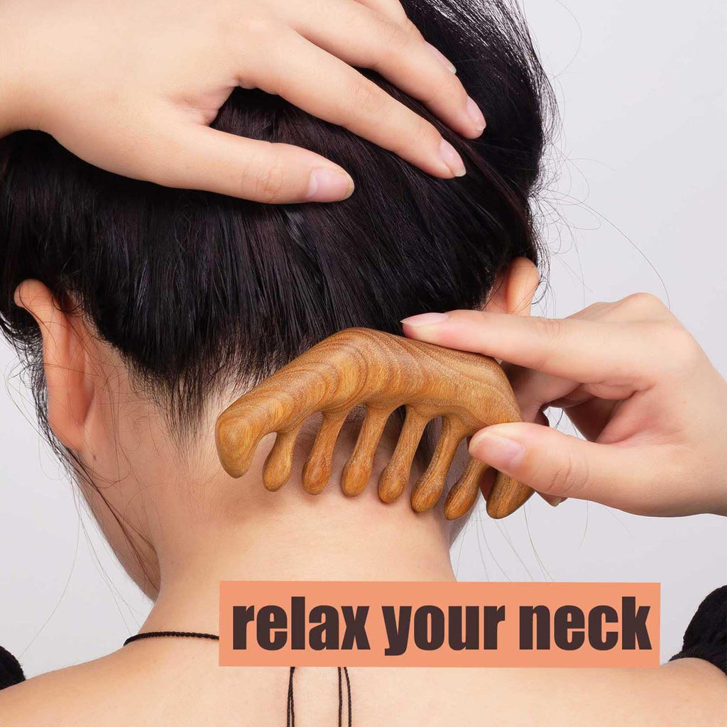 Moreinday Wooden Massage Comb, Wooden Scalp Massager, Scalp Gua Sha for Stress Relax, Loc Comb for Sisterlocks - Green Sandalwoo