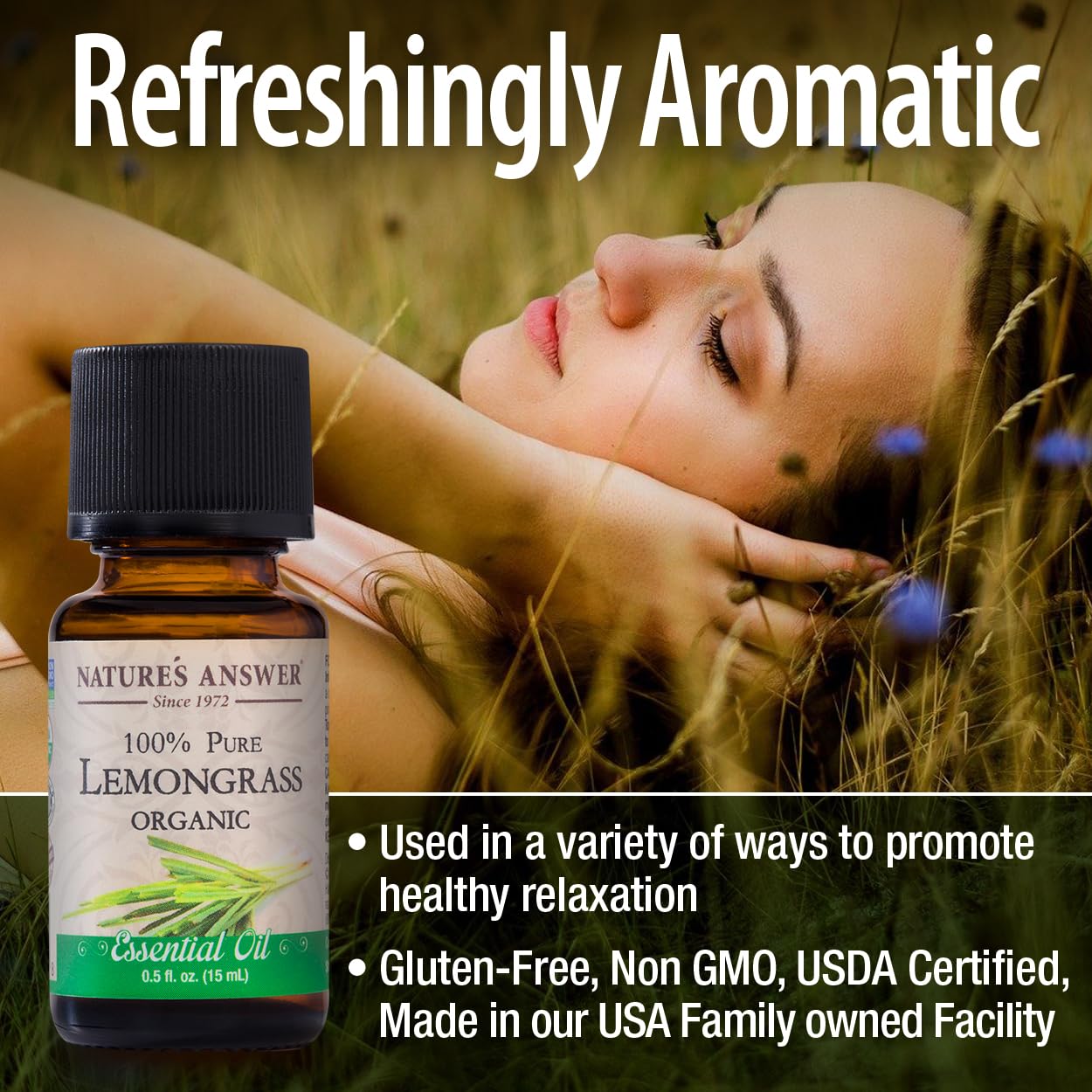 Natures Answer USDA Organic Lemongrass Essential Oil, 100% Pure | Natural Aromatherapy Oil for Diffuser/Humidifier, Steam Distil
