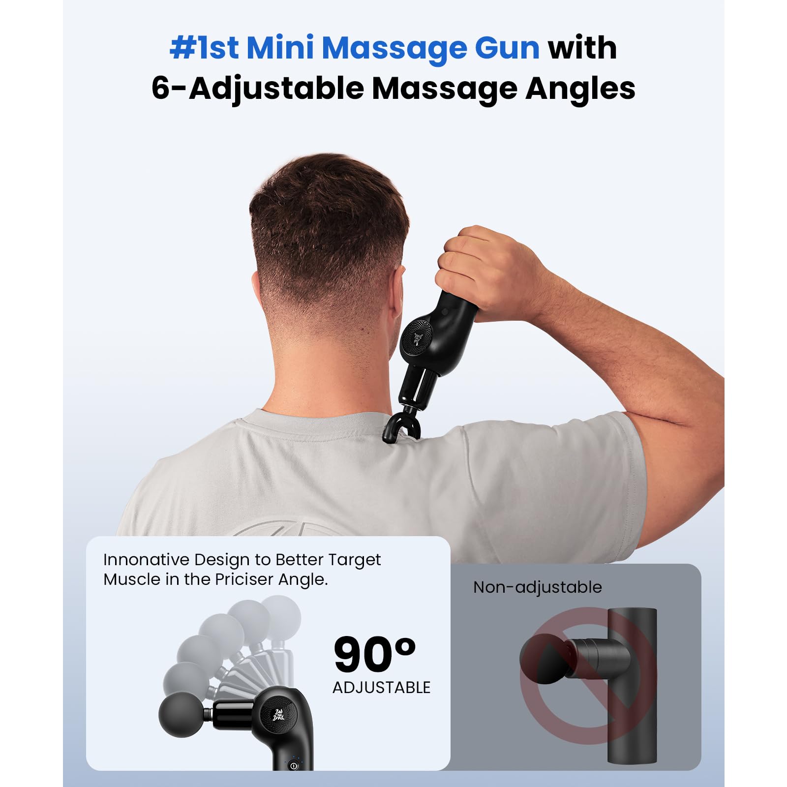 BOB AND BRAD D2 Mini Massage Gun with 6 Adjustable Angle, Small Deep Tissue Massage Gun, Travel Portable Percussion Muscle Massa