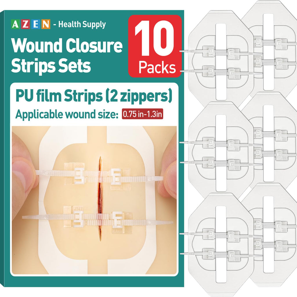 AZEN 10 Pack Emergency Wound Closure Strips, Butterfly Bandages for Wound Closure, Quick Clot Zip Stitch Wound Closures Device