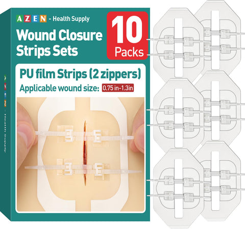 AZEN 10 Pack Emergency Wound Closure Strips, Butterfly Bandages for Wound Closure, Quick Clot Zip Stitch Wound Closures Device
