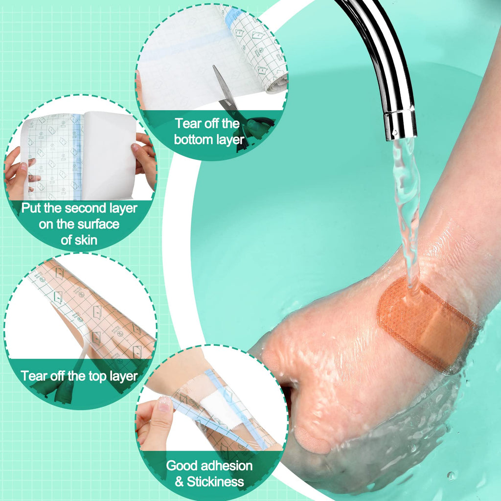 Nuanchu 9 Rolls Waterproof Bandages Transparent Film Dressing Roll Stretch Clear Adhesive Bandages Shower Dressing Tape for Show