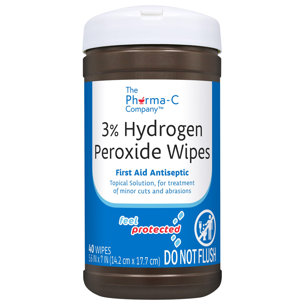 Pharma-C 3% Hydrogen Peroxide Wipes [6 pack - 40ct canisters] - First Aid. H202 Skin Safe Antiseptic Wound Cleaner.