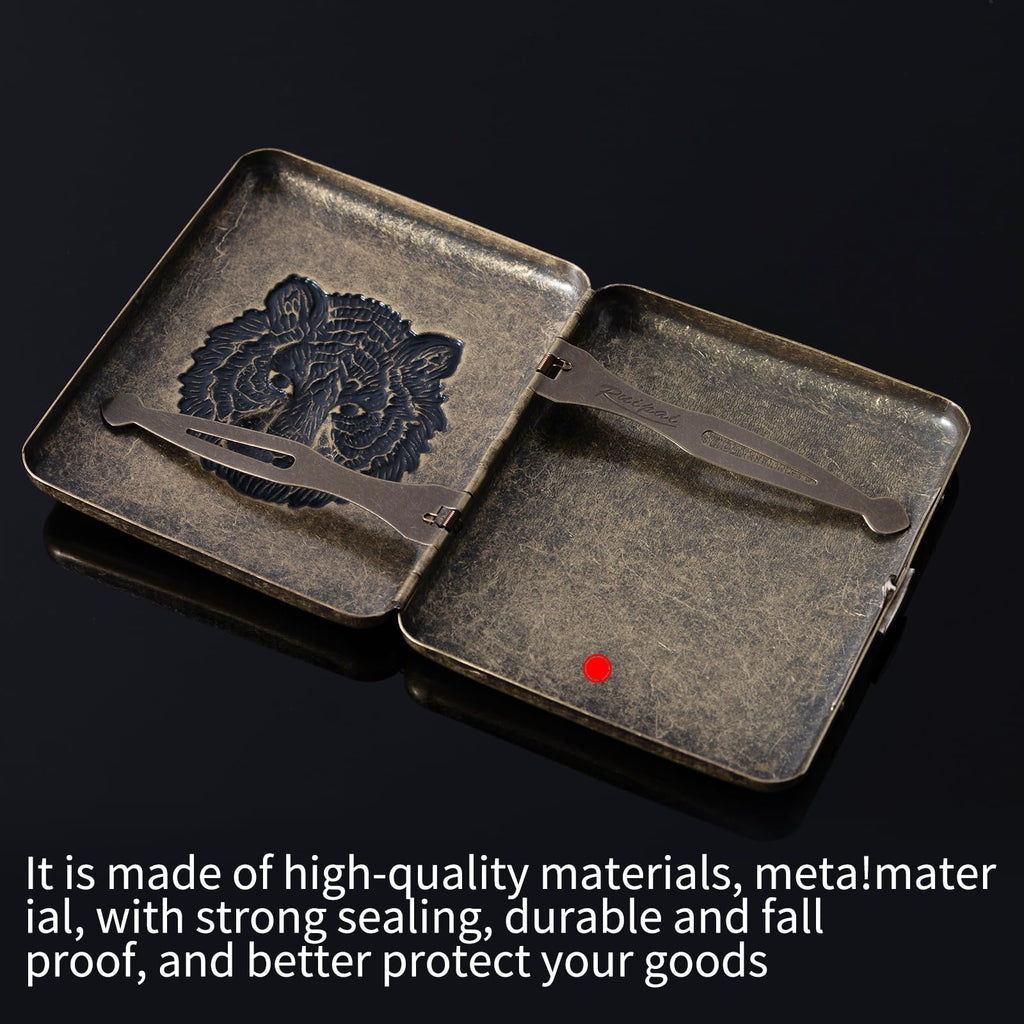 Vintage Metal case, Metal Plated Copper,18-20 Capacity, Surface Relief Tiger,Gift Box Packaging(Bronze, 85mm King Size)