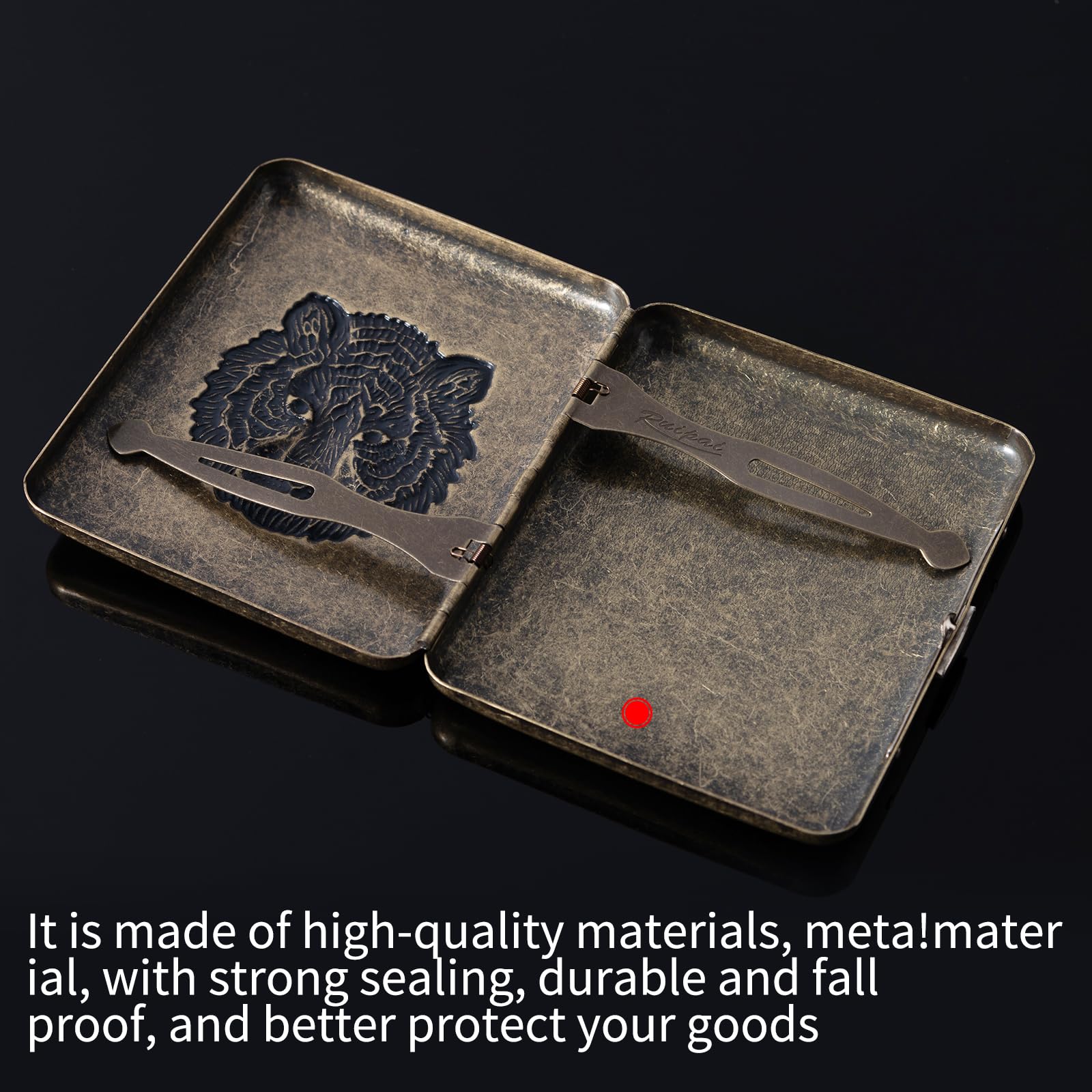 Vintage Metal case, Metal Plated Copper,18-20 Capacity, Surface Relief Tiger,Gift Box Packaging(Bronze, 85mm King Size)