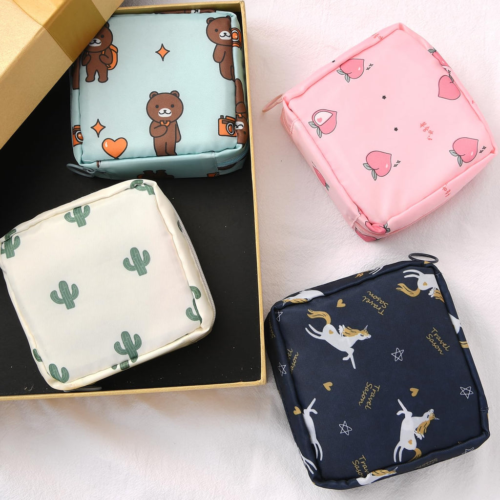 APLZGMG 4Pcs Sanitary Pad Holder, Portable Sanitary Napkin Storage Bag Reusable Period Pad Pouch with Zipper First Period Kit fo