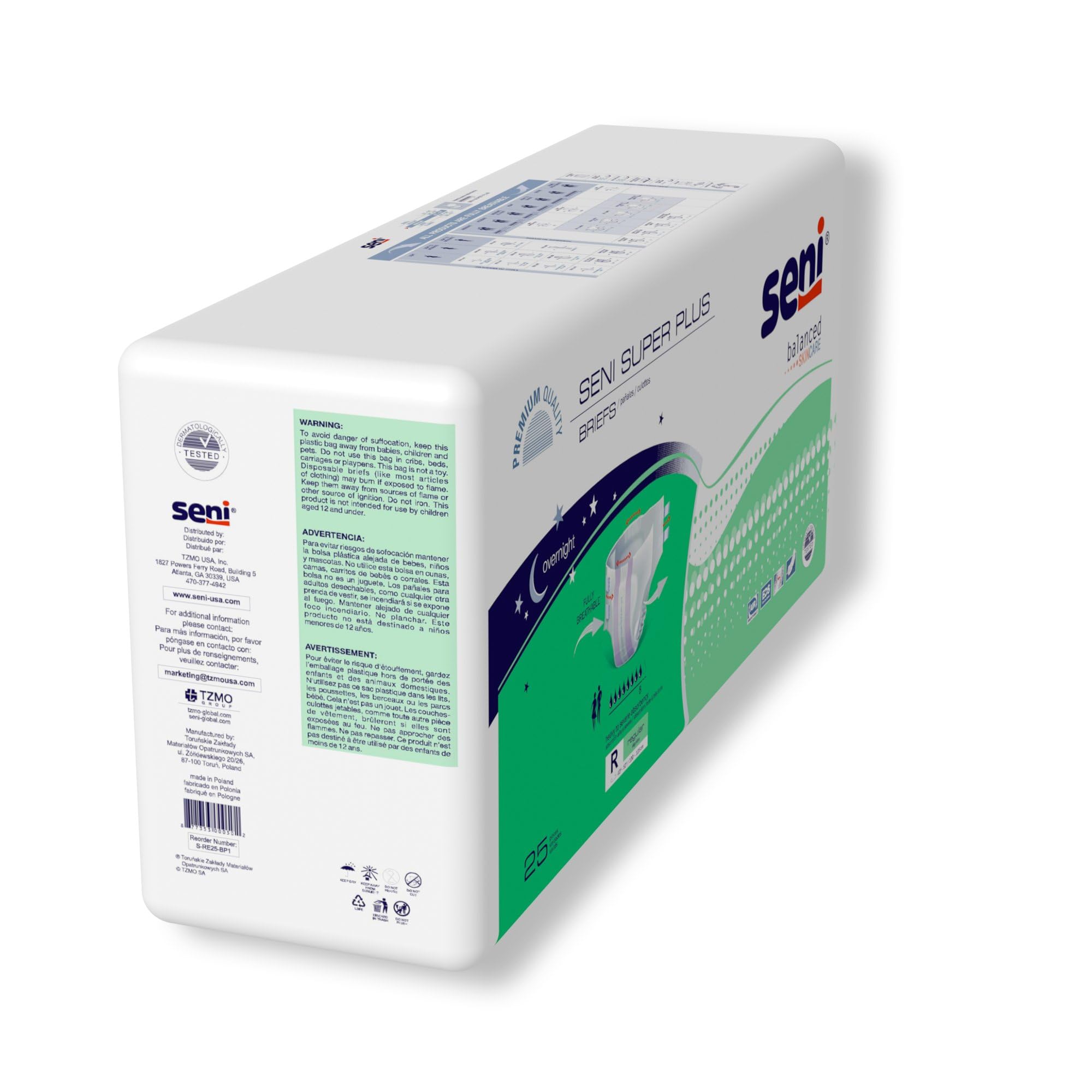 Seni Super Plus Adult Incontinence Brief Regular Heavy Absorbency Breathable/Overnight, S-RE25-BP1, Severe, 50 Ct