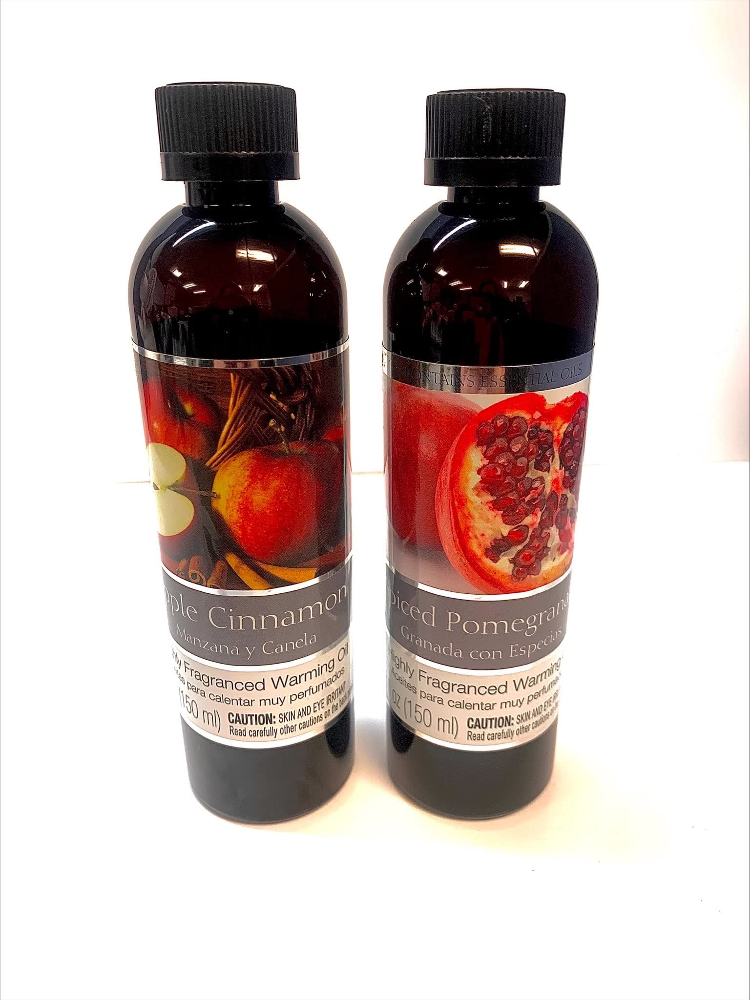 Hosley Set of 2 Assorted Fragrance Warming Oils 5oz Each-Spiced Pomegranate & Apple Cinnamon. Ideal for Spa Meditation Bathroom