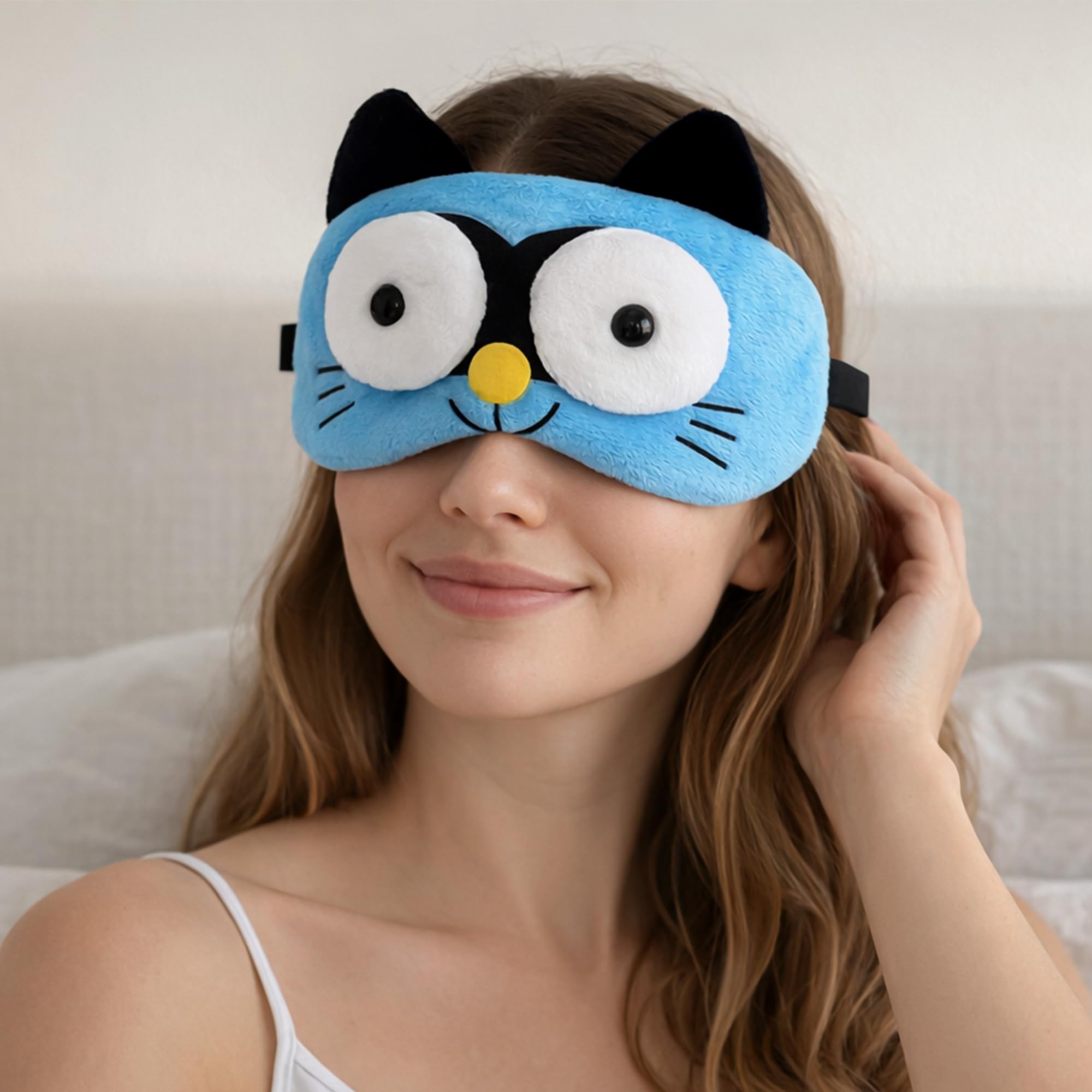 Jenna Cute 3D Sleeping Eye Shade Mask Cover For Insomnia, Meditation, Puffy Eyes And Dark Circles With Gel Pack Cat Blue