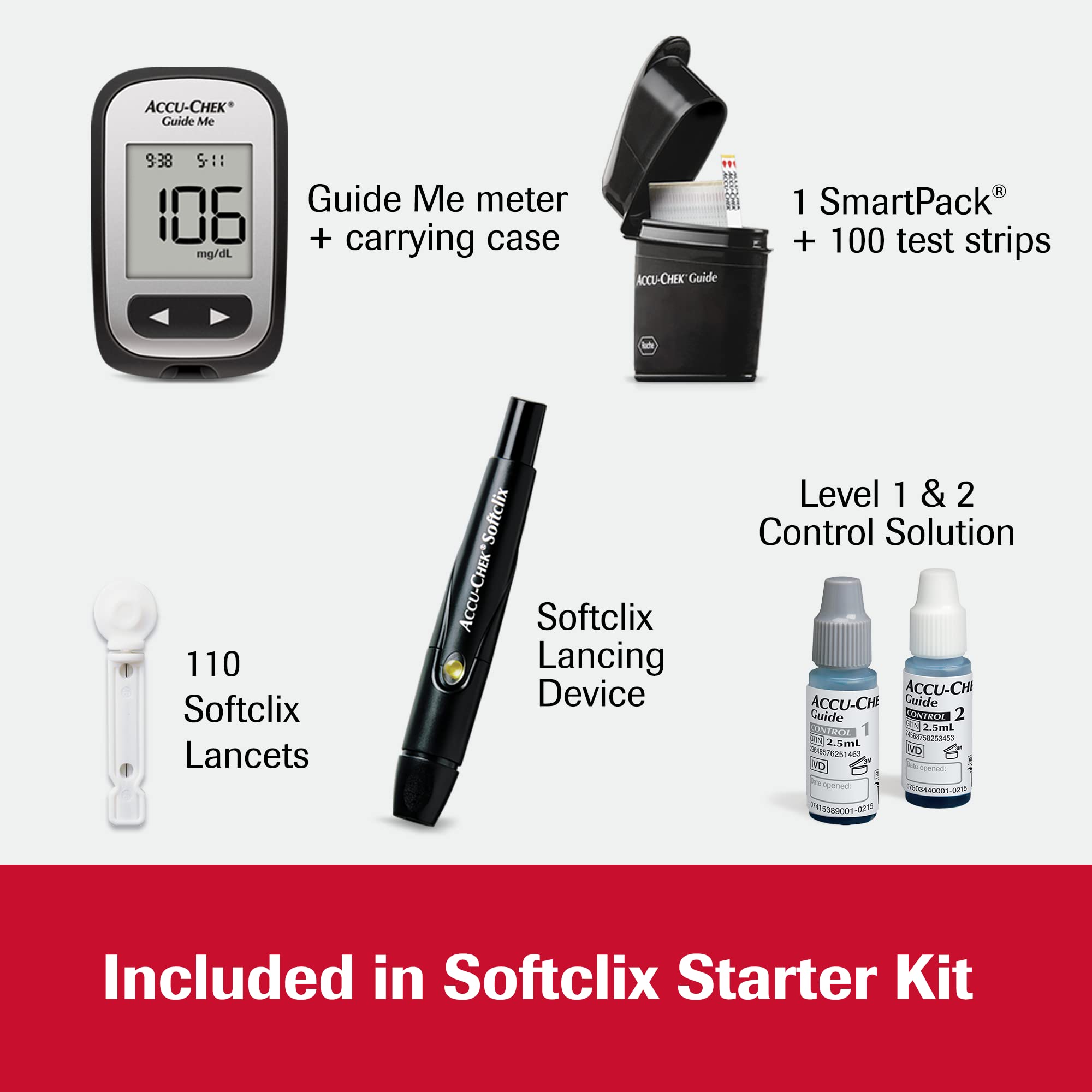 Accu-Chek Softclix Glucose Monitor Kit for Diabetic Blood Sugar Testing: Guide Me Meter, Softclix Lancing Device & 110 Lancets,