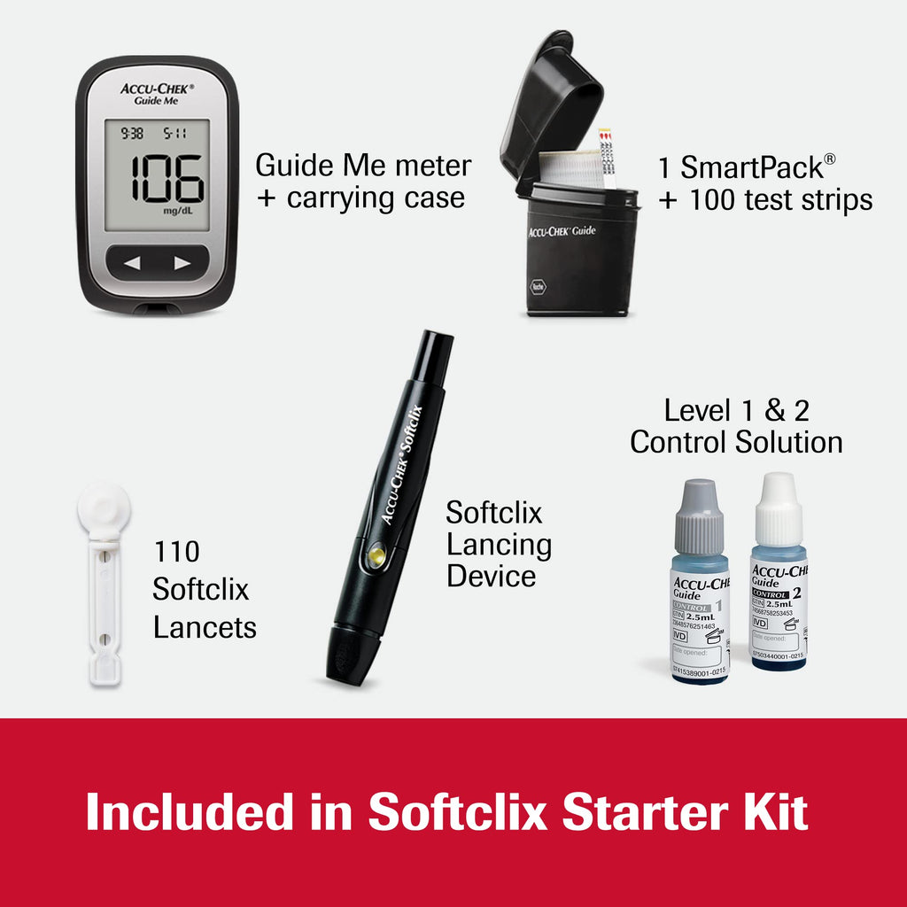 Accu-Chek Softclix Glucose Monitor Kit for Diabetic Blood Sugar Testing: Guide Me Meter, Softclix Lancing Device & 110 Lancets,