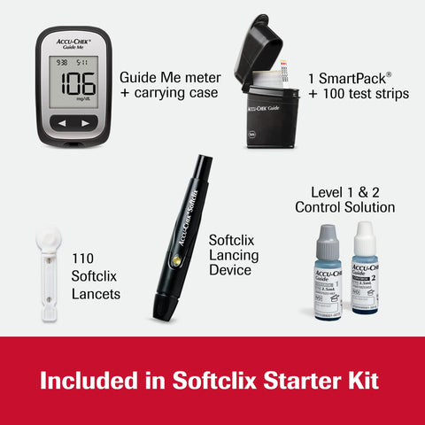Accu-Chek Softclix Glucose Monitor Kit for Diabetic Blood Sugar Testing: Guide Me Meter, Softclix Lancing Device & 110 Lancets, 