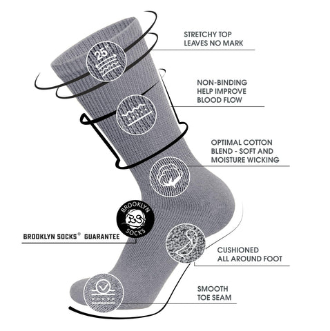 12 Pairs of Cotton Diabetic Neuropathy Crew Socks (9-11, Fits Men's shoe size 7-9.5, Gray)