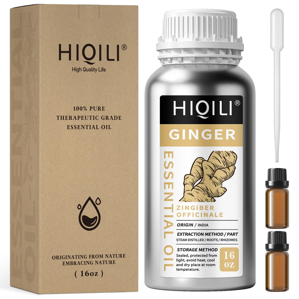 HIQILI 16 Fl Oz Ginger Oil, 100% Pure Natural Ginger Essential Oil for Hair, Massage, Skin - 500ML