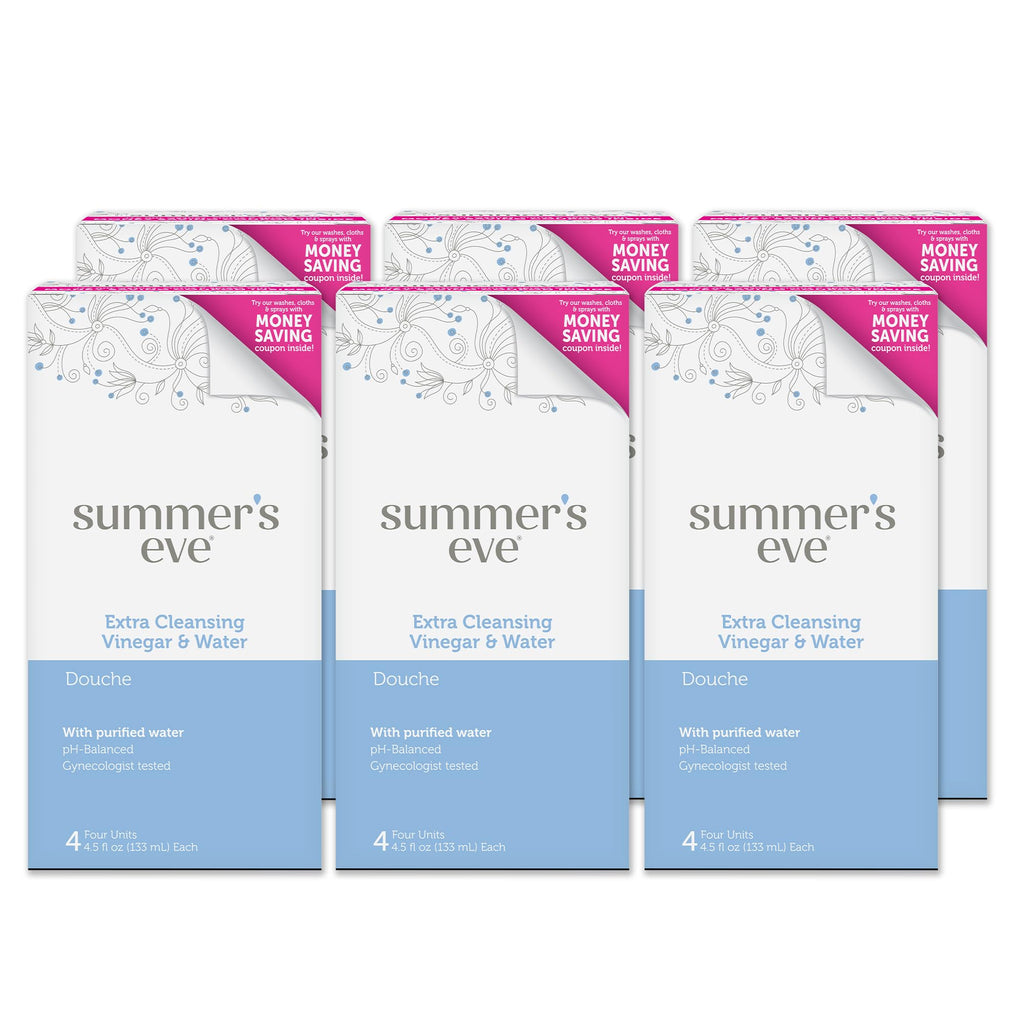Summer 's Eve Douche, Extra Cleansing Vinegar & Water, Vaginal Douche for Women, 4 Units, 4.5 Oz Each, 6 Pack