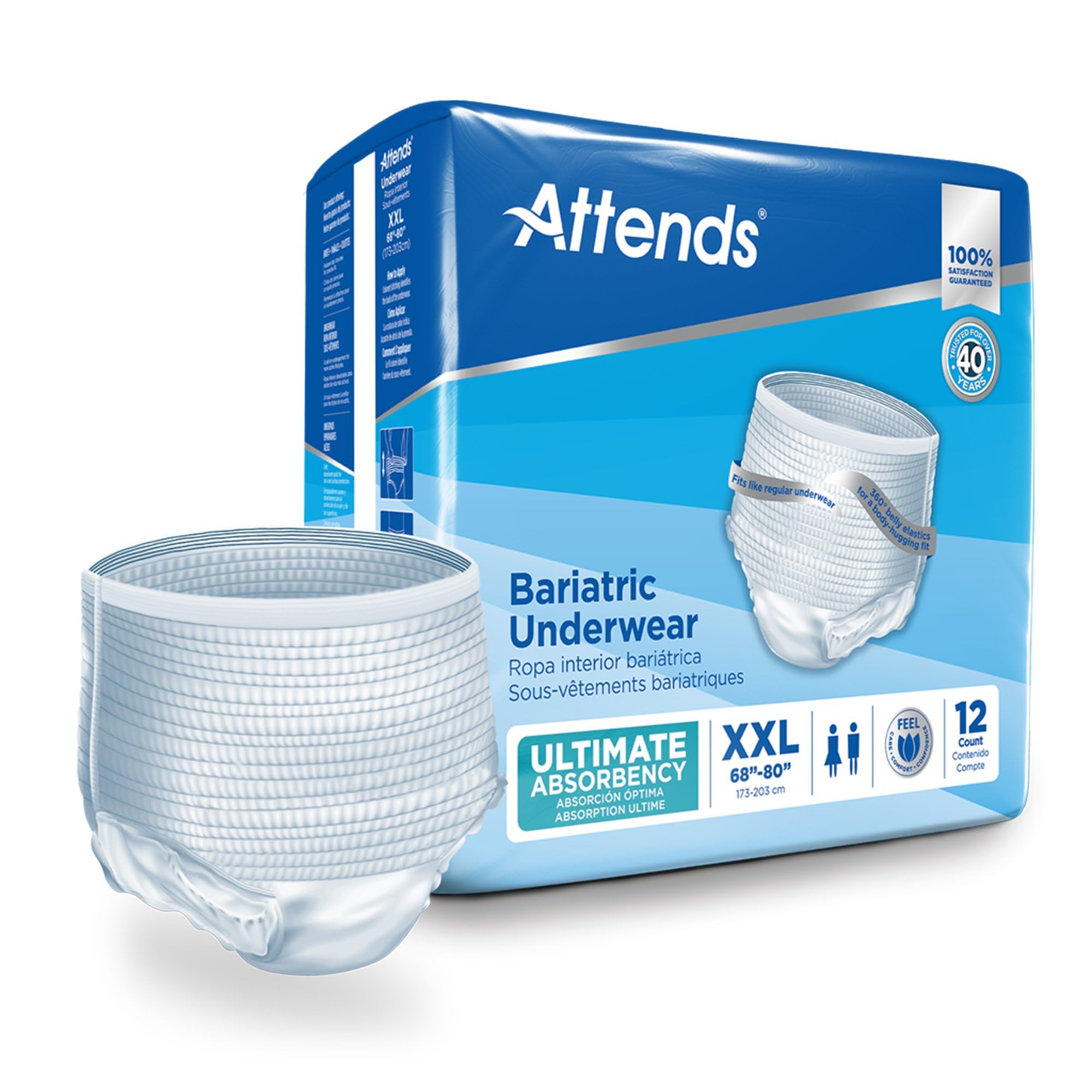 Attends Bariatric Disposable Underwear, 2X-Large, AU50, Ultimate Absorbency, 48 Ct