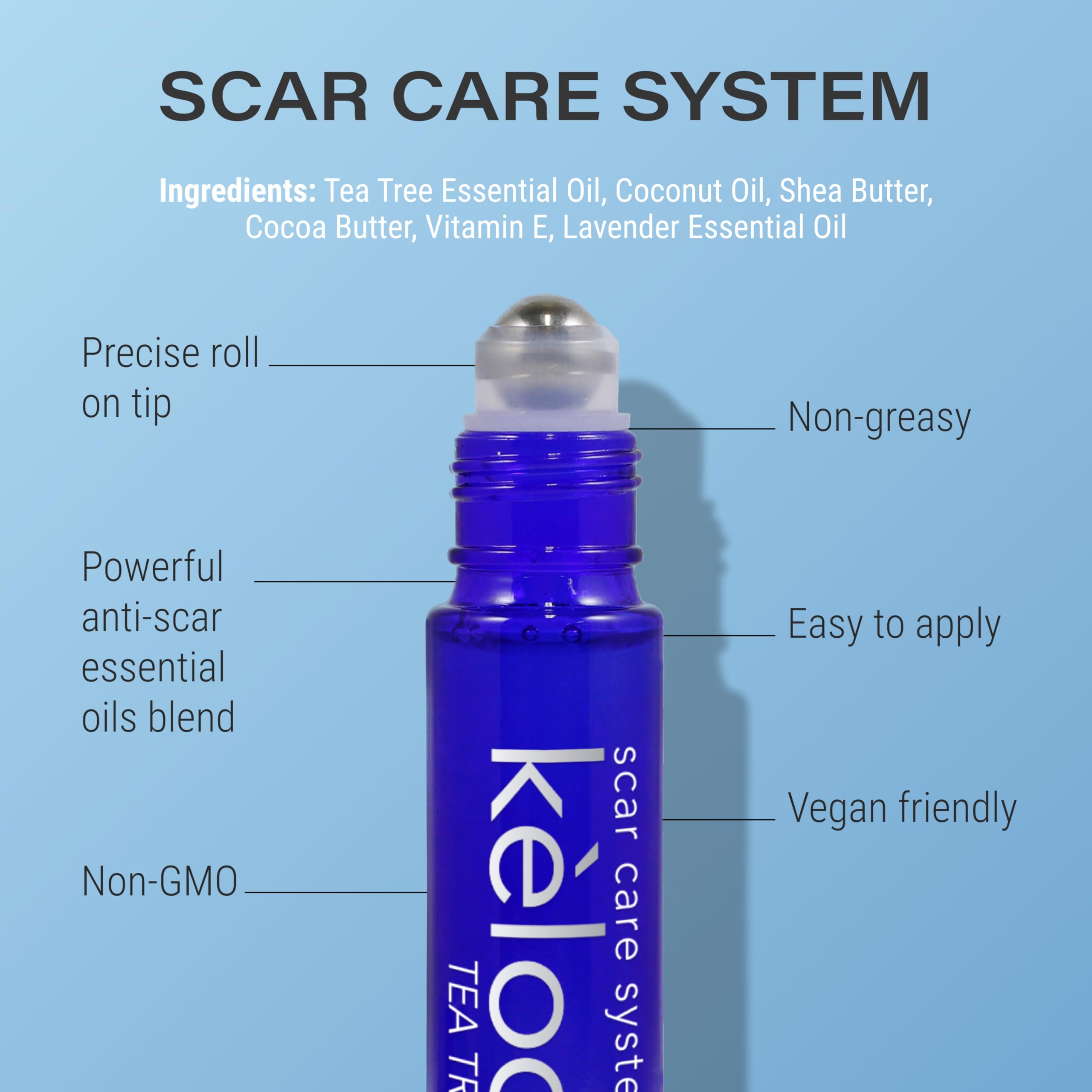 KELODA Scar & Keloid Removal Tea Tree Oil & Massager | Scars & Keloids Post Surgery Treatment | for Burns & Piercing | with Coco