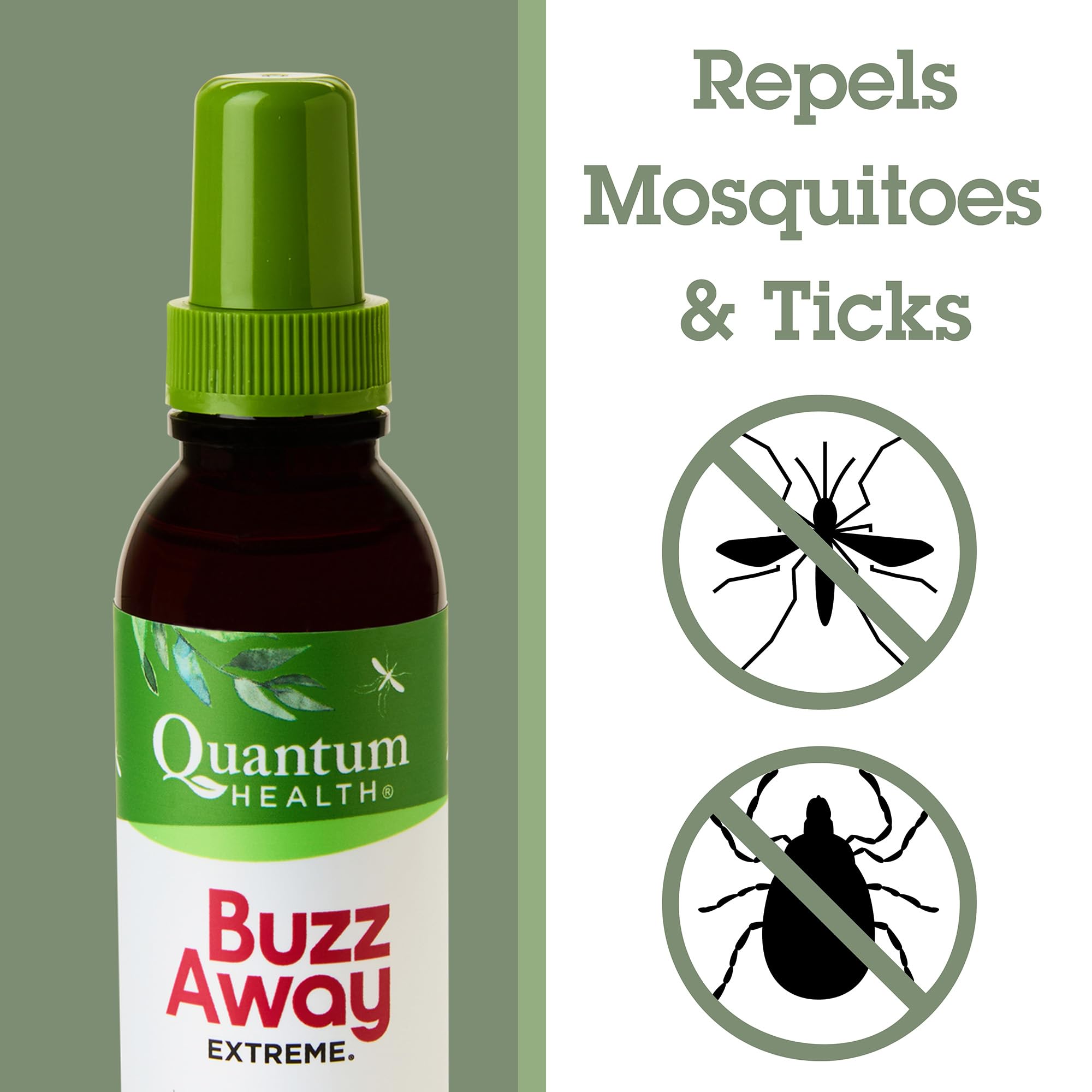Quantum Health Buzz Away Extreme - DEET-free Insect Repellent, Essential Oil Bug Spray - Small Children and Up, Travel Friendly,