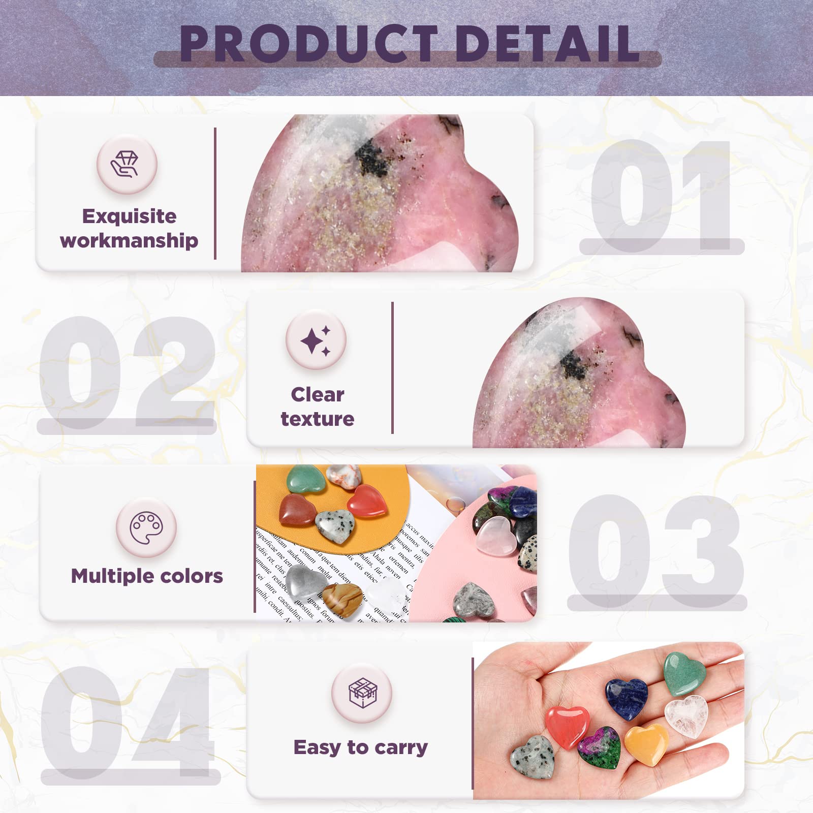 Nuenen 150 Pcs Worry Stones Natural Heart Shaped Stone Bulk Valentines Day Gifts Assorted Heart Gemstone 0.8'' Love Healing Crys